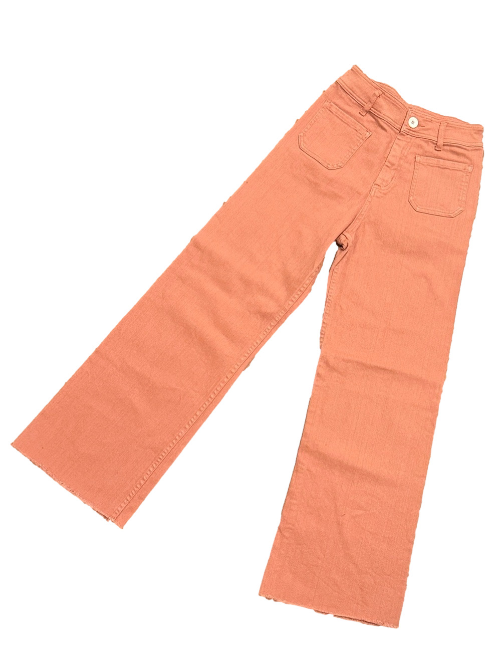 Miou Muse Wide Leg High Rise Pants / Jeans, Coral / Orange Raw Hem | Size Small